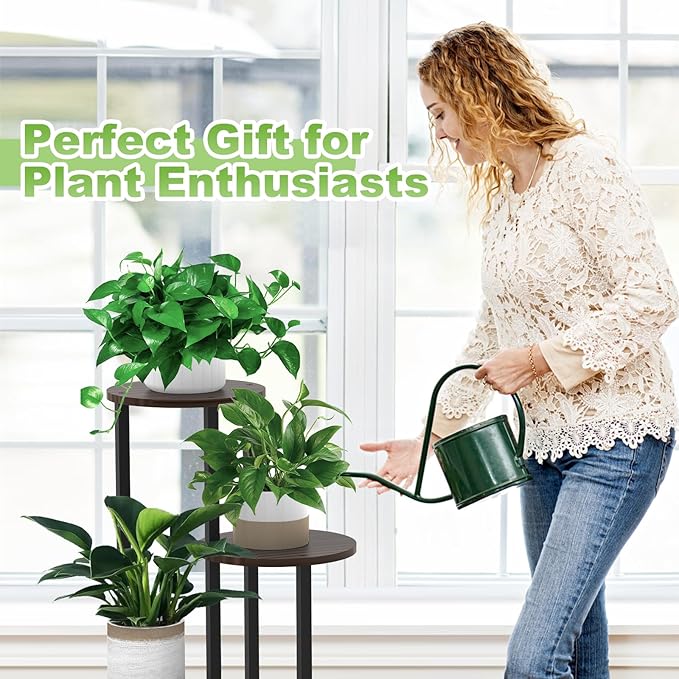 Plant Stand Indoor, 4 Tier Thickened Metal Corner Plant Shelf for Multiple Plants, Indoor Plants Tiered Flower Pot Stand for Patio Garden Balcony Living Room Bedroom(Black Oak)