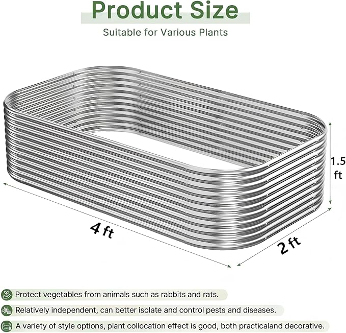3 PCS Tall 4x2x1.5ft Galvanized Raised Garden Bed Outdoor, Metal Garden Bed for Vegetables, Above Ground Garden Box for Flower, Steel Raised Beds for Gardening