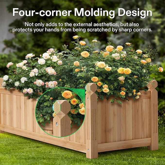 VIVOSUN 3.6 x 1.3Ft Wooden Raised Garden Bed, 43.5 x 16 x 14 Inches, Outdoor Wood Planter Box with Screwdriver and a Liner for Garden, Patio, Balcony, Backyard and Outdoors