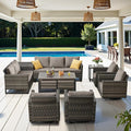 Belord Spacious 11 Pieces Patio Conversation Set - 5-Seater Outdoor Furniture Sectional Sets with Swivel Glider Chairs Set of 4 and Storage Box, Metal Top Coffee Table with Embedded Ottoman Gray