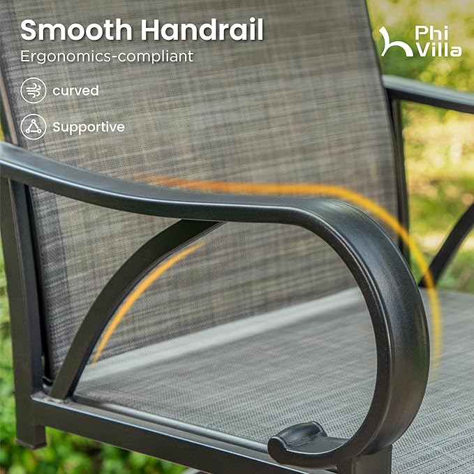 PHI VILLA Outdoor Bar Stools Swivel Set of 2, Outdoor Bar Height Tall Patio Chairs Grey with Armrest, High Top Patio Stools & Chairs with Sling Fabric for Outside Kitchen