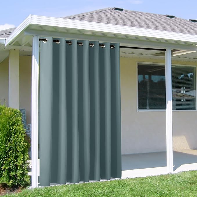 NICETOWN Outdoor Curtain for Patio Waterproof Extra Wide 100 in, Sun Blocking Vertical Blinds Thermal Insulated Stainless Grommet for Front Porch/Gazebo/Pergola, Slate Gray, 1 Piece, 84 in L