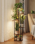 Corner Plant Stand Indoor 6 tiered plant shelf for Multiple Plants tall plant holder plant table metal shelving for Living Room Bedroom Balcony Patio Brown Oak with Light