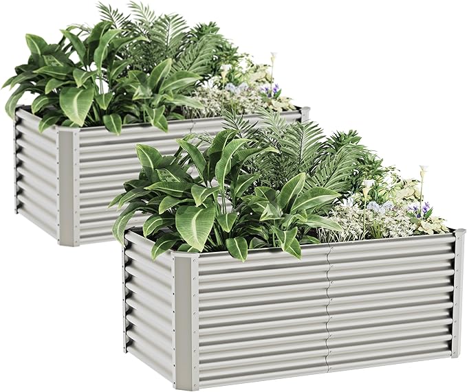 4x2x2ft(2 Pack) Raised Garden Bed Kit, Galvanized Planter Garden Boxes Outdoor, Metal Raised Garden Beds for Vegetables,Fruits, Flower,Silver