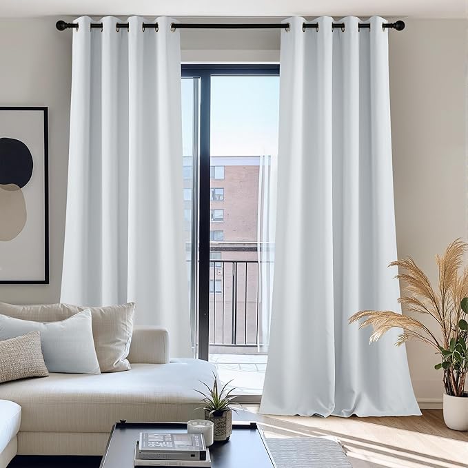 NICETOWN Patio Curtain for Outdoor Waterproof, Home Fashion Machine Washable Stainless Steel Ring Top Thermal Insulated Room Darkening Privacy for Balcony, 1 Panel, 52" W x 108" L, Greyish White