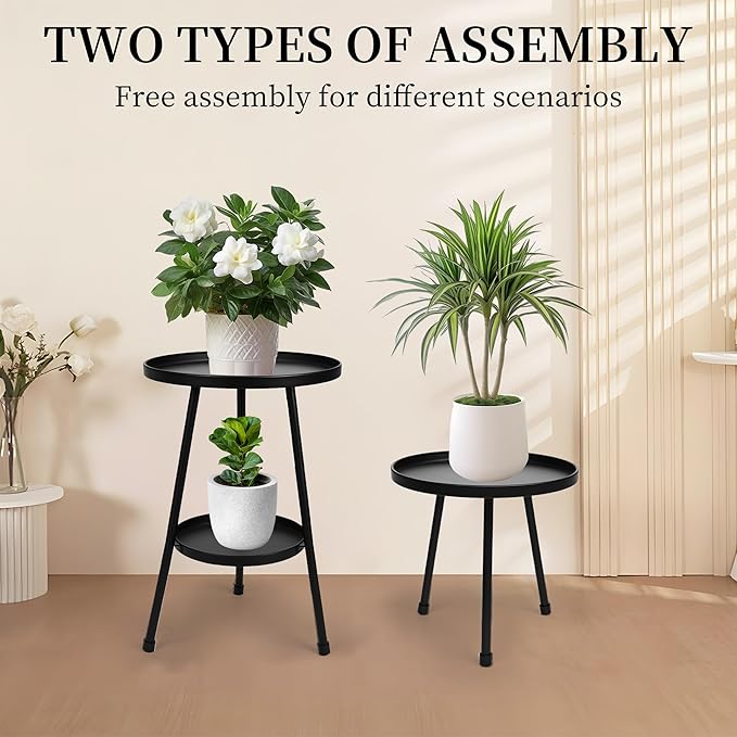Metal Plant Stand, Plant Stand Indoor Outdoor, Metal Rustproof Flowers, Urban and Rustic Outdoor Plants Stands, Flower Pot Stand Suitable for Living Room, Balcony, Garden (Double Deck,Black)
