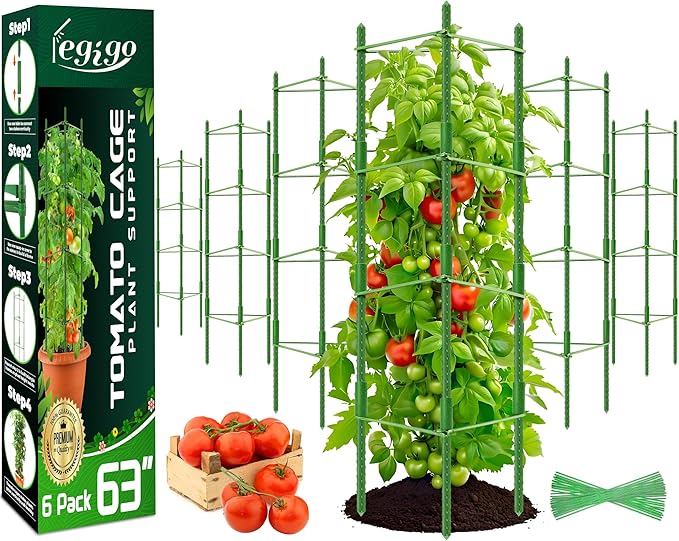 Legigo 6-Pack Tomato Cage for Garden Plant Support- Up to 63inch Garden Stakes Tomato Cage, Tomato Trellis for Potted Plants, Tomato Cages Plant Stakes for Climbing Vegetables Plants Flowers