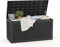 ROJIK Outdoor Storage Housing Deck Box - Waterproof Patio Furniture, Garden Tools, Cushions, Pool Accessories Storage Bench with Lockable Lid and Side Handles (Black 110 Gal)