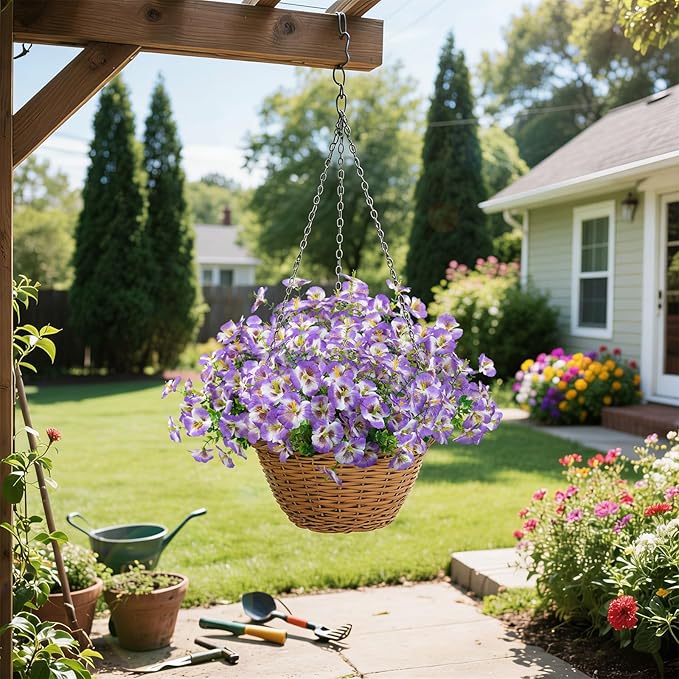 12 Bundles Artificial Pansy Flowers for Outdoor, Faux Silk Pansies Spring Flowers Outside for Planter Front Door Porch Patio Yard Window Box Home Decor (White Purple)