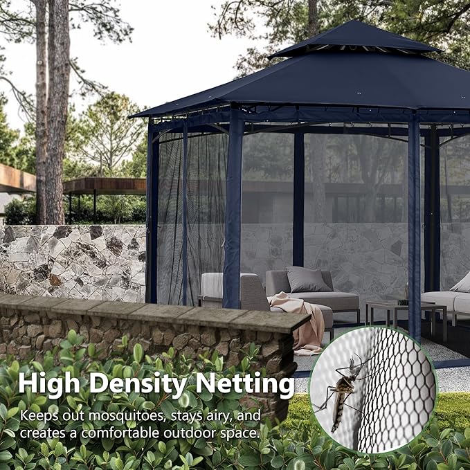 MASTERCANOPY Outdoor Garden Gazebo for Patios with Stable Steel Frame and Netting Walls (11x11,Navy Blue)