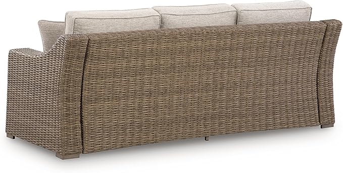 Signature Design by Ashley Carmel Bay Casual Outdoor Sofa with Cushion, Weather Resistance and Armrest, Beige & Dark Brown
