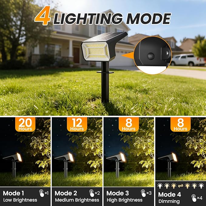 Fabrito Solar Spot Lights Outdoor 4 Pack, [108Leds, 4 Modes] Auto On/Off Spotlights, IP67 Waterproof Landscape Lights for Tree, Yard, Patio, Pool, Pathway, Driveway, Warm White