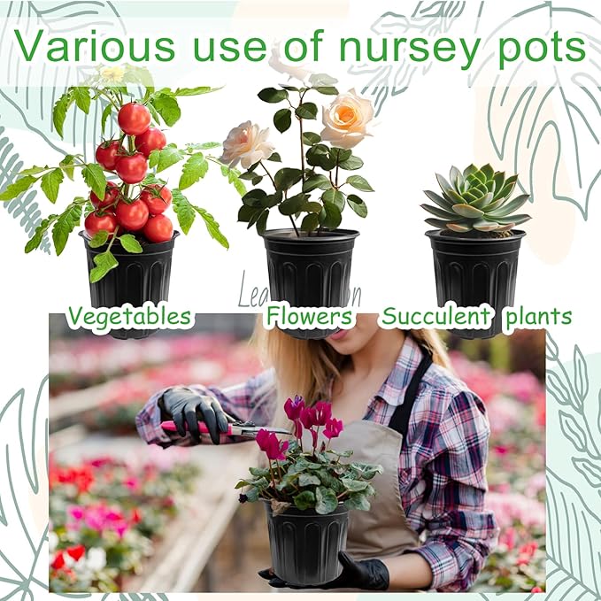 60 Pack 1 Gallon Flexible Plant Nursery Pots,Black Plastic Plant Pots with Holes,Flower Plant Container,Seedling Pot for Succulents,Cuttings,Transplanting,Home Garden