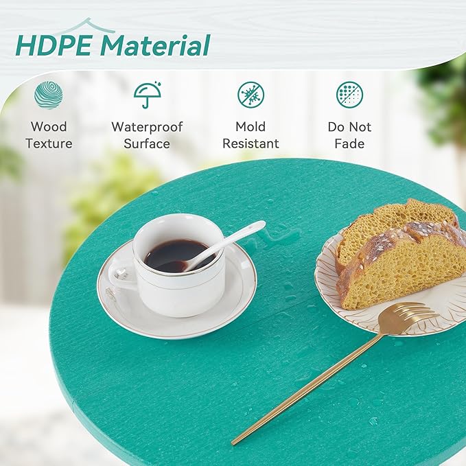 HDPS Outdoor Side Table, Small Round Side Table Weather-Resistant, Outdoor Side Tables for Patio, Porch, Deck, End Table for Plant Stand, Living Room, Bedroom, Turquoise