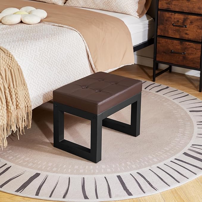 IBUYKE 16 Inch Small Foot Stool Ottoman, Rectangle PU Faux Leather Foot Rest with Padded Seat and Metal Legs, Modern Ottoman Foot Rest for Living Room Bedroom Entryway Couch, Deep Coffee WBD026K