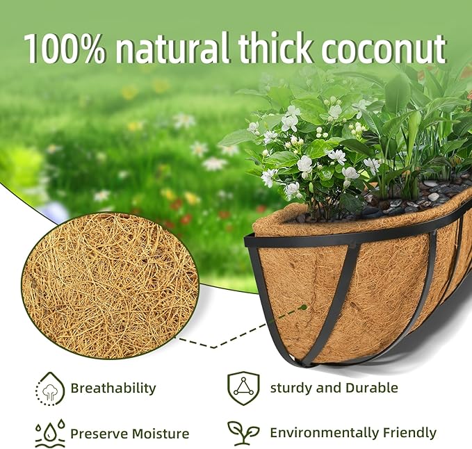 hehimhis 2 Pack 24 Inch Window Planter Box with Adjustable Bracket and Coco Liner for Porch, Balcony Planters Railing Hanging,Fence, Patio Hanging Planters for Garden Outdoor
