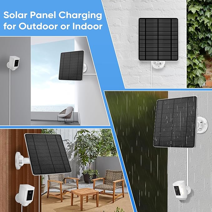 Solar Panel for Ring Camera, 2 Pack 5W Solar Charger Compatible with Spotlight Cam/Pro/Plus & Stick Up Cam Battery, Waterproof, 13ft Long Cable with USB-C to Ring Adapter