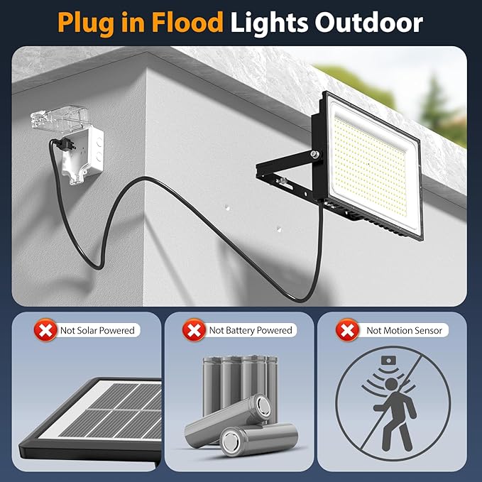 Onforu 200W Flood Lights Outdoor,19000lm Bright LED Work Light with Plug,6500K Daylight White LED Flood Lighting,IP66 Waterproof Security Yard Lights for Yard Garage Stadium 2 Pack