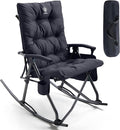 EVER ADVANCED Oversized Folding Rocking Camping Chair, Padded Portable Rocker Chairs for Patio, Lawn and Outdoors, Heavy Duty Hard Armchair for Adults Supports 400lbs, Black