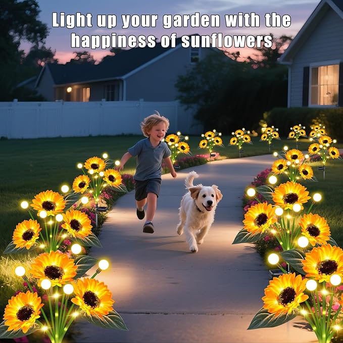 Solar Sunflower Lights Outdoor 6 Pack Sunflower Firefly - Gifts for Mom Women Grandma, Waterproof Flower Lights for Garden Pathway, Birthday Mothers Day Decor