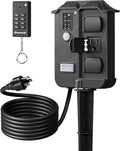 DEWENWILS Outdoor Power Stake Timer Waterproof, 6 Grounded Outlets, 6FT Extension Cord, 100FT Wireless Remote Control, Photocell Dusk to Dawn Timer for Lights, Yard, Garden, UL Listed