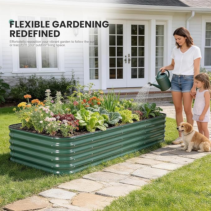 8×3×1.4FT Galvanized Raised Garden Bed Outdoor, Metal Raised Garden Bed Kit, Large Planter Raised Beds, 5 In1 Modular Raised Planter Box Outdoor,Raised Beds for Gardening for Vegetables Flowers Herbs