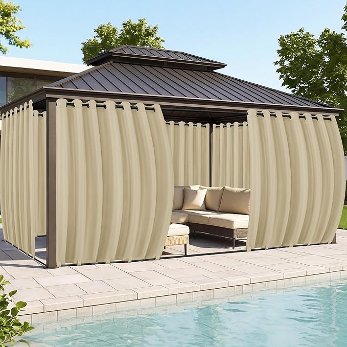 Gazebo Curtains Outdoor Waterproof 6 Panels - Windproof, Privacy, Weatherproof Outside Drapes for Patio Pergola Porch, Grommet Top and Tab Bottom Drape, 110x84 Inch, Cream