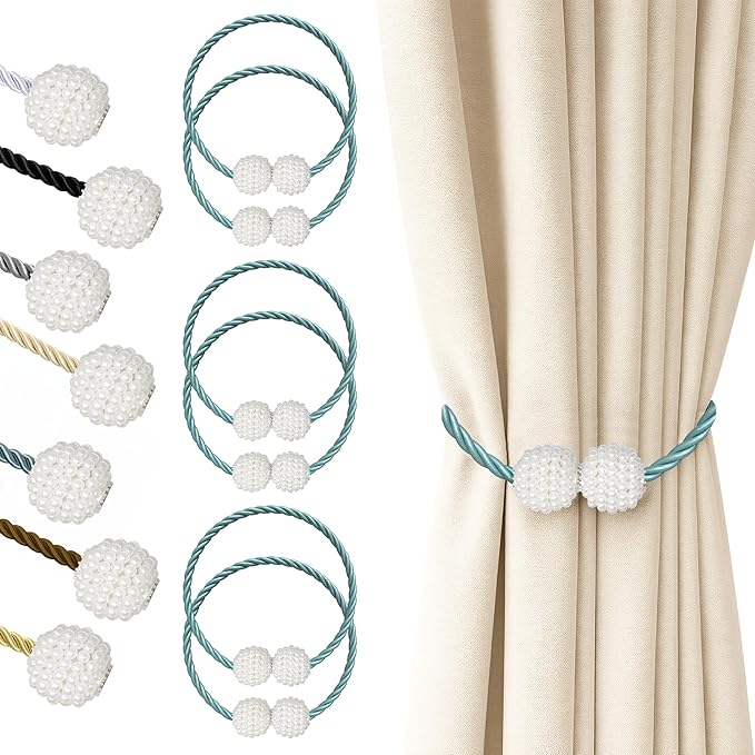 Hion Magnetic Curtain Tiebacks Blue 6 Pack, Curtain Tiebacks Buckles Holdbacks Holders Hooks Clip for Home Bedroom Office Decorative Thick or Thin Curtain