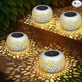Solar Lanterns Outdoor Waterproof: 4 Pack White Hollow Out Metal Solar Lights - 2 Lighting Colors Outside Patio Garden Yard Porch Indoor Tabletop Decorations - Unique Gifts for Women Mom Wife