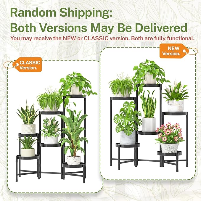 iDavosic.ly Plant Stand Indoor with Grow Light, 6 Tier Corner Metal Flower Display Holder Shelf, Easy Assembly Folding Tall Orchid Rack for Patio Balcony Porch Garden Living Room House, Black