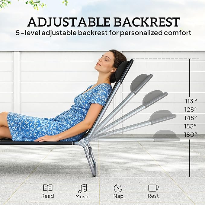 Outsunny 2 Piece Folding Chaise Lounge Chairs, Pool Sun Tanning Chairs with Reclining Back, Breathable Mesh Seat, Headrest for Beach, Yard, Patio, Black