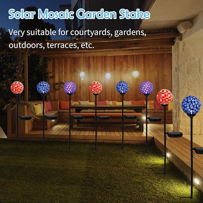 Afirst Solar Lights Outdoor Decorative Solar Mosaic Garden Stakes Decorative Lights Waterproof for Pathway Yard Lawn Decoration 3 Pack