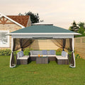 Canopy Tent 12x12 ft, Pop Up Gazebo One-Push Setup with 4 SandBags for Backyard Parties and BBQs, Mosquito Netting & Height Adjustable - Green