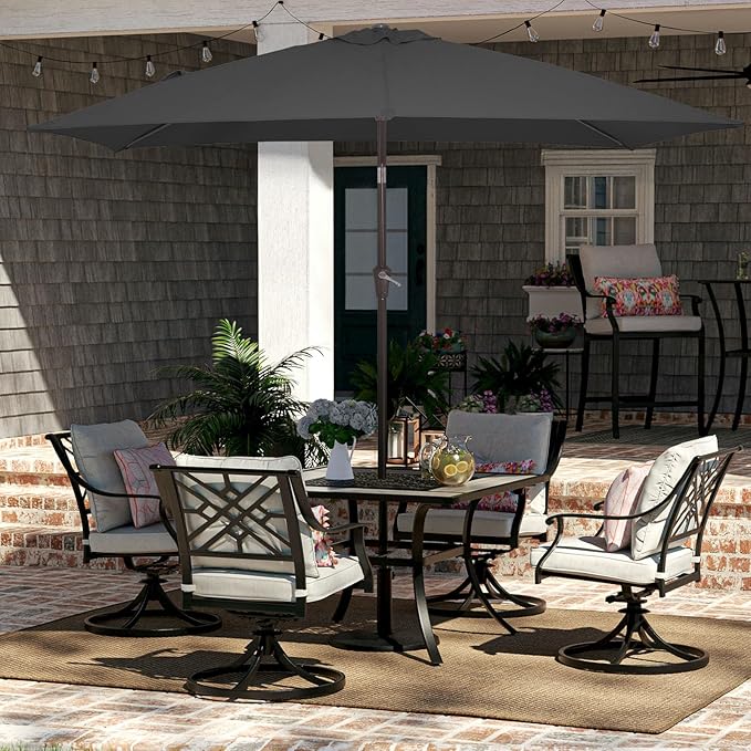 JEAREY 6.5x10 ft Rectangular Patio Umbrellas Rectangle Outdoor Umbrella with Push Button Tilt and Crank, Market Table Umbrella 6 Sturdy Ribs UV Protection for Poolside Garden Backyard Deck, Gray