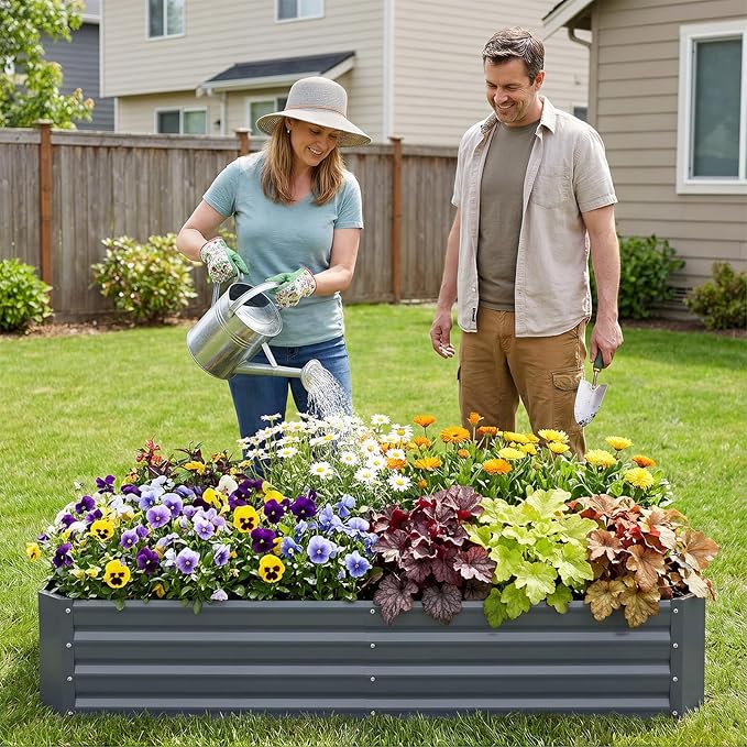 INNO STAGE Galvanized Raised Garden Bed Kit, 6x3x1FT Metal Raised Garden Beds for Vegetables, Rust-Resistant & Easy Assembly, Outdoor Raised Beds for Gardening, Flowers, Herbs (Grey)