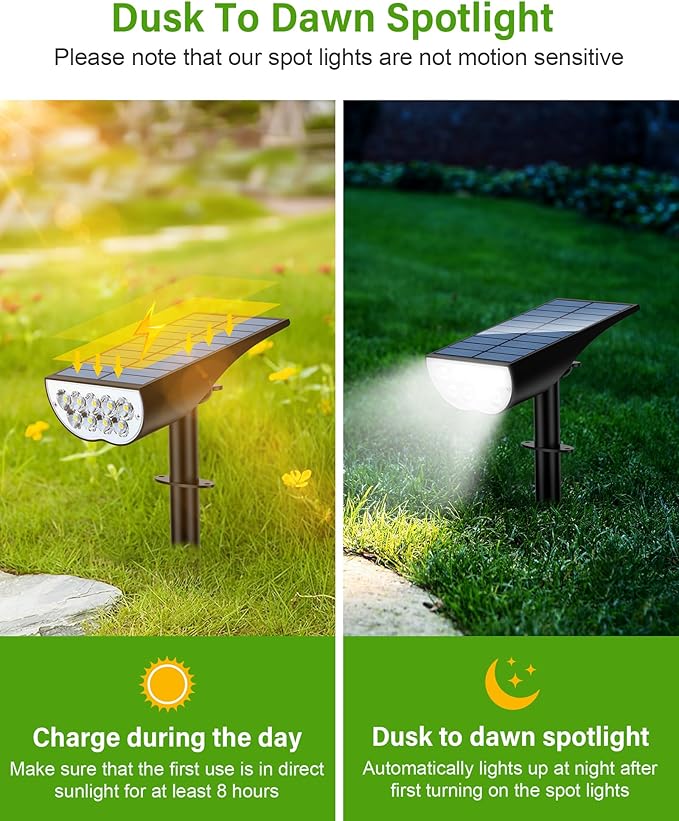 Solar Spot Lights Outdoor, Solar Lights Outdoor Waterproof IP65, 3 Brightness Modes Dusk to Dawn Landscape Spotlights for Yard Garden Pathway Tree Decoration, Cool White, 1 Pack