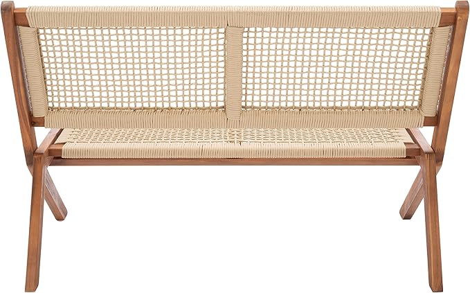 SAFAVIEH Outdoor Collection Kobina Natural Acacia Wood/Natural Rope Foldable Bench (Fully Assembled)