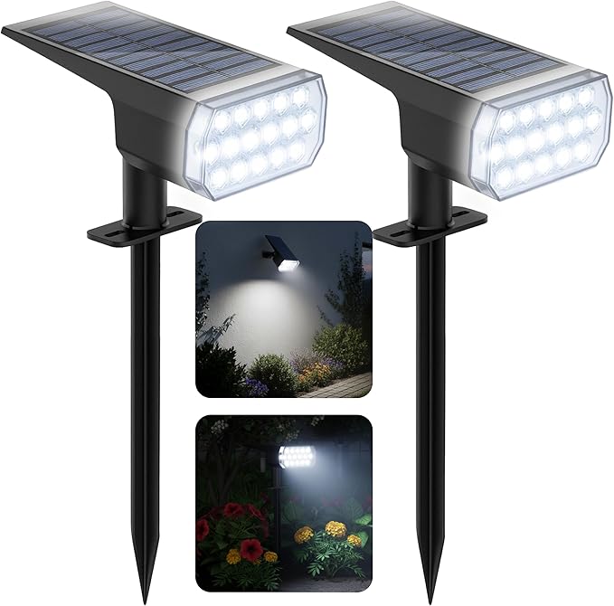 Solar Lights Outdoor Waterproof, 3 Lighting Modes Solar Spot Lights Outdoor, LED Solar Spotlights, Ultra Bright Dusk-to-Dawn Uplights for Garden, Landscape, Yard, Pathway, IP65, Auto On/Off