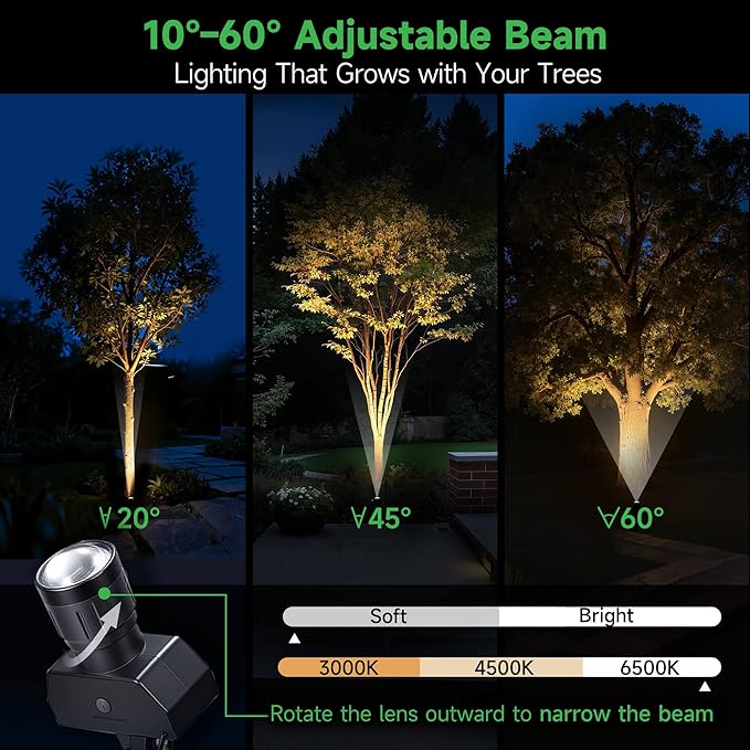All Night Solar Spot Lights 2500mAh, Adjustable Angle Landscape Lights Waterproof, Separate Panel LED Uplight Dusk to Dawn, 5 Lighting Modes for Plant Flag Sign Bush 6 Pack