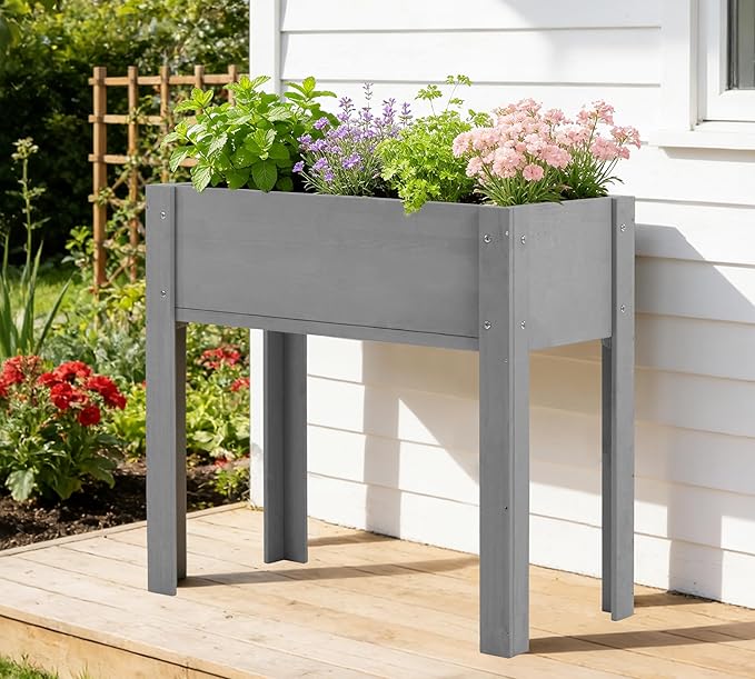 Raised Garden Bed with Legs, 31x16x31'', Outdoor Wood Elevated Planter Box, Grey Cedar, Thick Legs, w/Liner