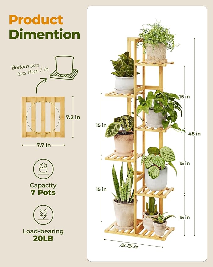 Bamworld Bamboo Plant Stand Indoor 6 Tiered Plant Shelf Outdoor Corner Plant Rack for Multiple Plants Flower Stand Plant Holder for Living Room Bedroom Balcony Patio Garden 48 Inch Natural