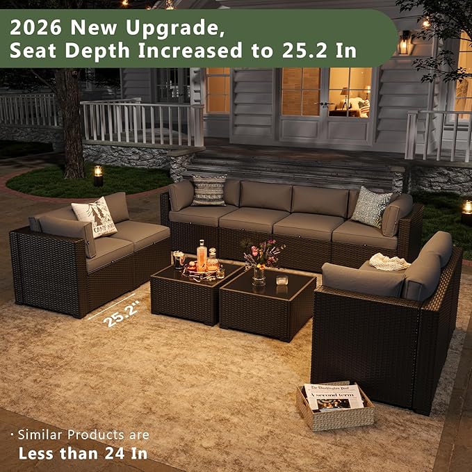 Aoxun 10 Piece Patio Furniture Set Wicker Rattan Patio Sectional Sofa Set Outdoor Seating Furniture with Thickened Cushion, Grey