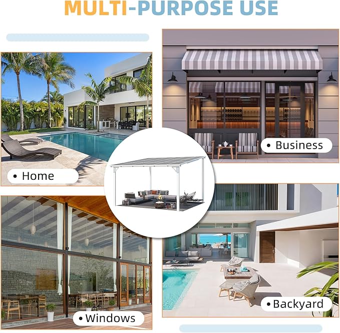AECOJOY 12' x 12' White Gazebo Outdoor Pergola for Patio, Large Wall-Mounted Hard Top Lean to Metal Gazebo Shelter Pergolas and Gazebos Clearance with Patio Roof, Heavy Duty Awnings for Patio
