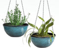 12 inch Hanging Planters for Indoor Outdoor Plants, 2 Pack Large Hanging Flower Pots with Drainage Holes and Chain, Glazed Hanging Baskets for Home Garden Decoration, Blue
