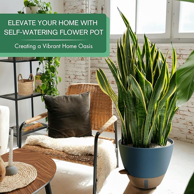 montresor 2 Pack 10 inch Plant Pots, PP Plastic Self Watering Plant Pot with Drainage and Tray for Indoor Outdoor Plants, Water Level Window & Reservoir Flower Pots Outdoor Decorative Planter (Blue)