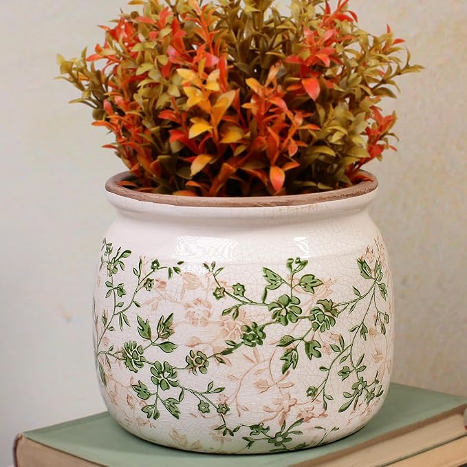 Vintage Country Ceramic Vase and Planters, 6.29 Inch Small Plant Pots for Indoor English Garden Decor, Old World Room & Home Decor, Sage Beige