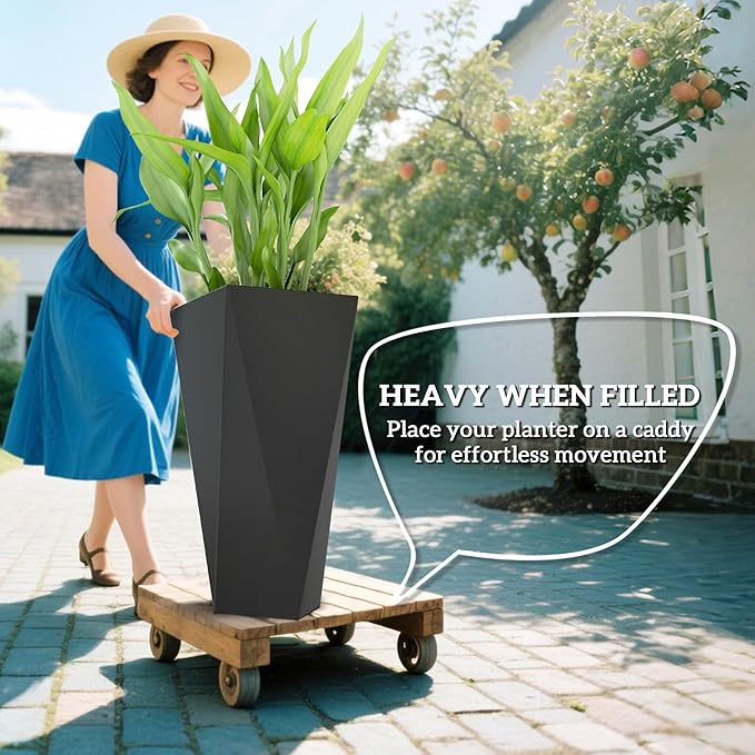 Outsunny Set of 3 Tall Planters, 28.75", 24.5", 20.5", MgO Indoor Outdoor Planters with Drainage Holes, Stackable Flower Pots for Garden, Patio, Balcony, Front Door, Black