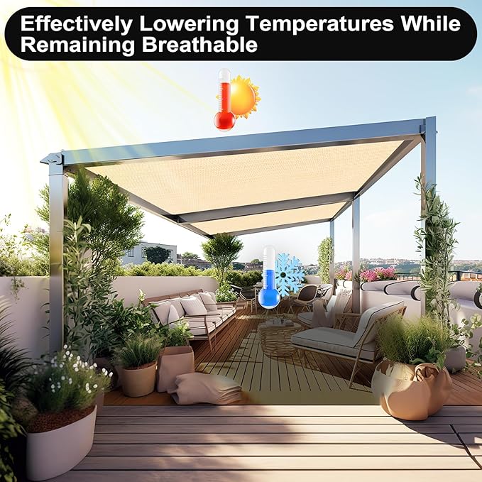 Artpuch 90% Sun Shade Cloth, 8 x 10 FT Pergola Shade Cover Canopy with Grommets, Sun Screen Fabric Tarp for Patio, Outdoor, Garden, Backyard, Wheat