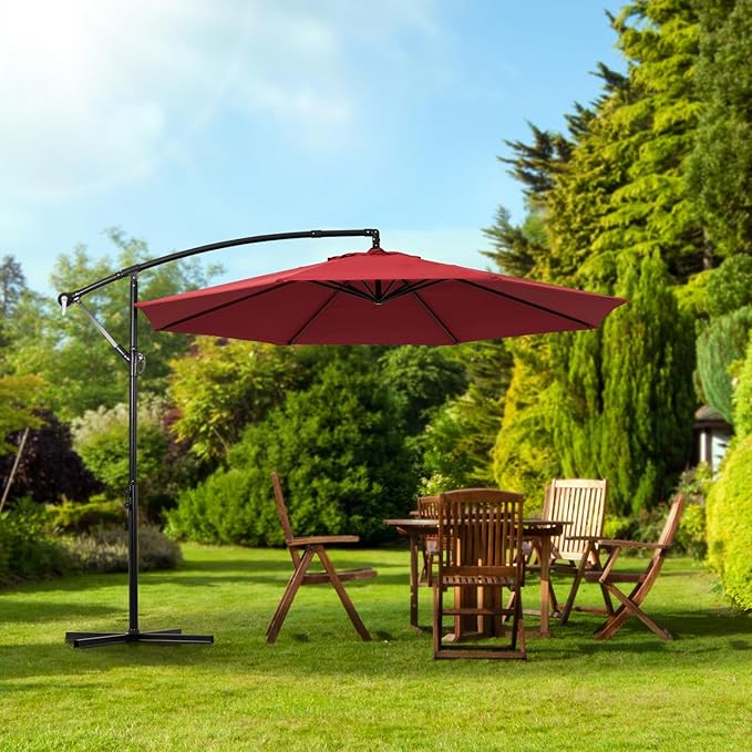 Backyard Expressions 10FT Cantilever Patio Umbrella – Outdoor Offset Hanging Umbrella with Smooth Crank, Tilt Adjustment & UV Protection – Heavy-Duty Steel Frame (Base Not Included)