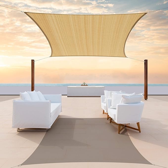 ColourTree TAPR1616 Custom Size 7' x 12' Sand Beige Sun Shade Sail Canopy UV Block UPF50 Rectangle - Commercial Standard Heavy Duty - 190 GSM - 3 Years Warranty